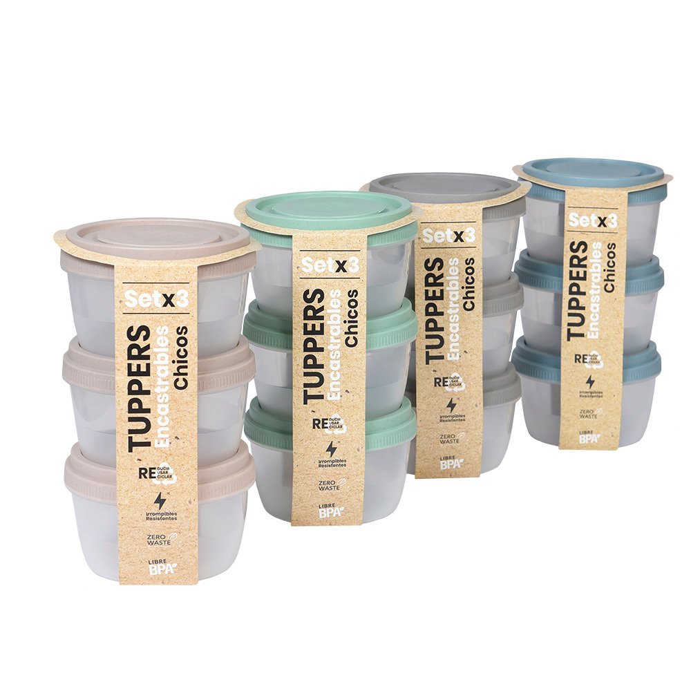 Set X3 Tupper Encastrables Chicos 500cc Bambu
