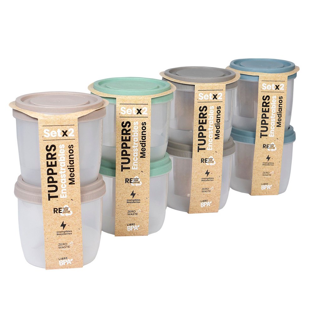 Set X2 Tupper Encastrables Mediano 900cc Bambu